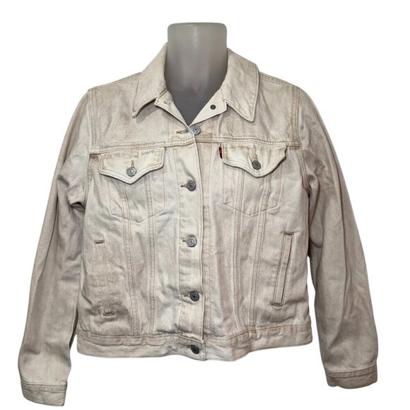 Levi’s Women Stone washed beige Cotton Denim Original Trucker Jacket NWT Large - Picture 1 of 12